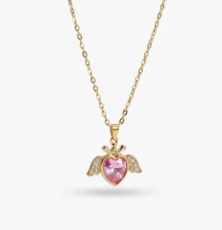 Angel Heart Pink Crystal Necklace